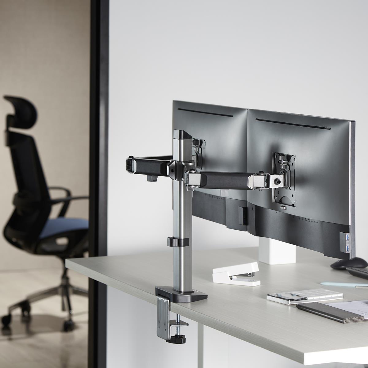 Dual Monitor Arm Office Silver