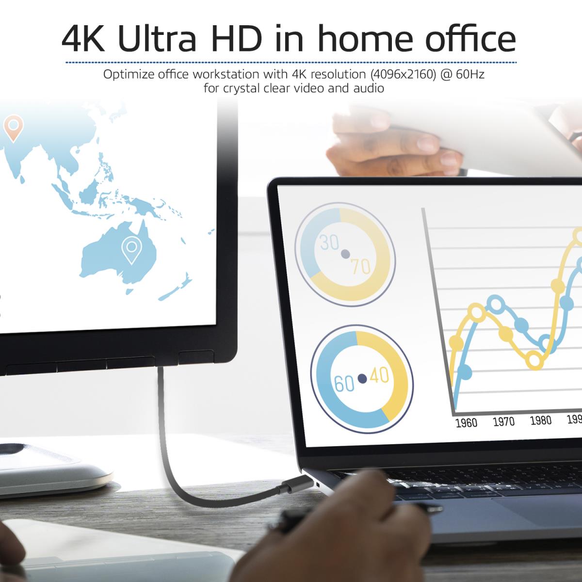 USB-C to DisplayPort male Cable 2.0m 4K 60Hz
