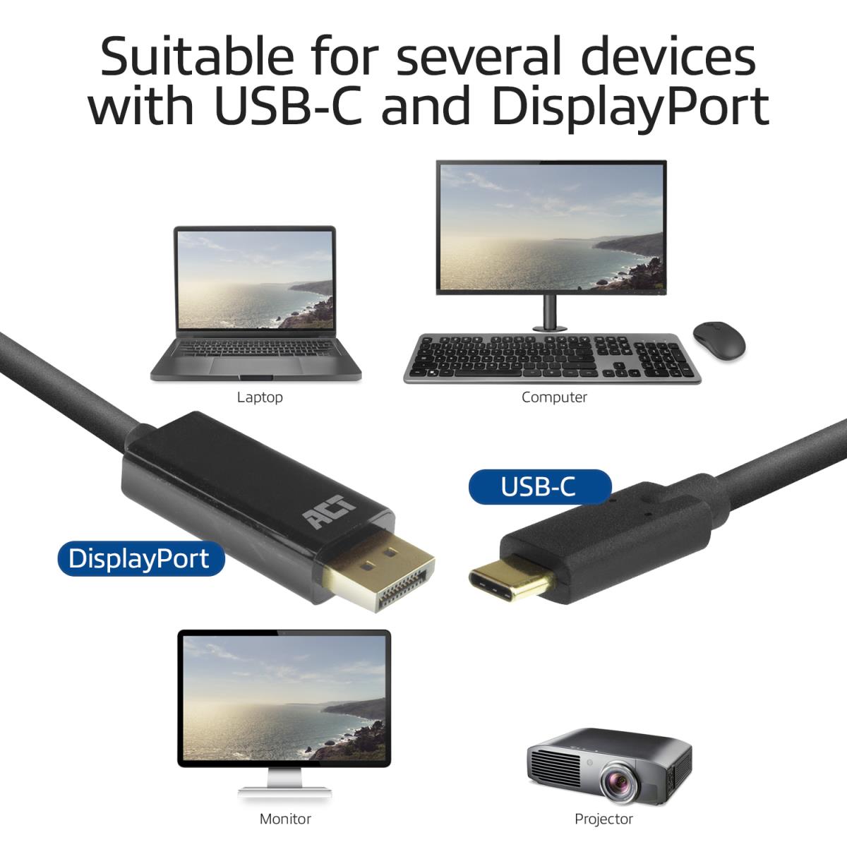 USB-C to DisplayPort male Cable 2.0m 4K 60Hz