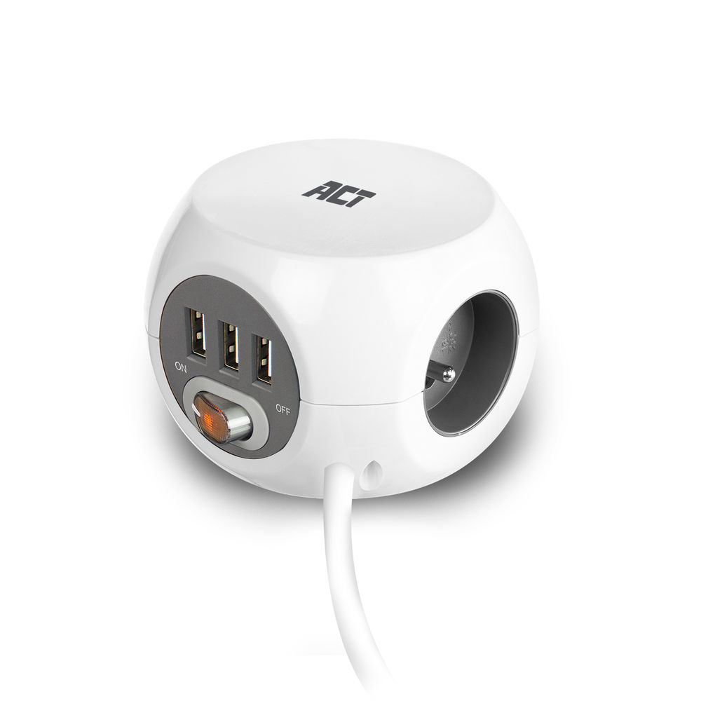 Power Socket Cube (PDU) with 3 Sockets Type E 3 USB-A Ports 1.5m White