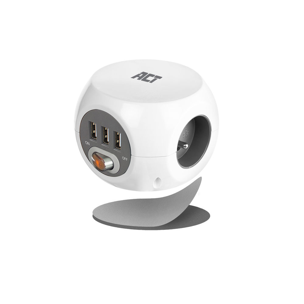 Power Socket Cube (PDU) with 3 Sockets Type E 3 USB-A Ports 1.5m White
