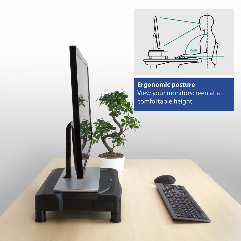 Monitor Stand Extra Wide With Drawer Up To 10kg Adjustable Height Black