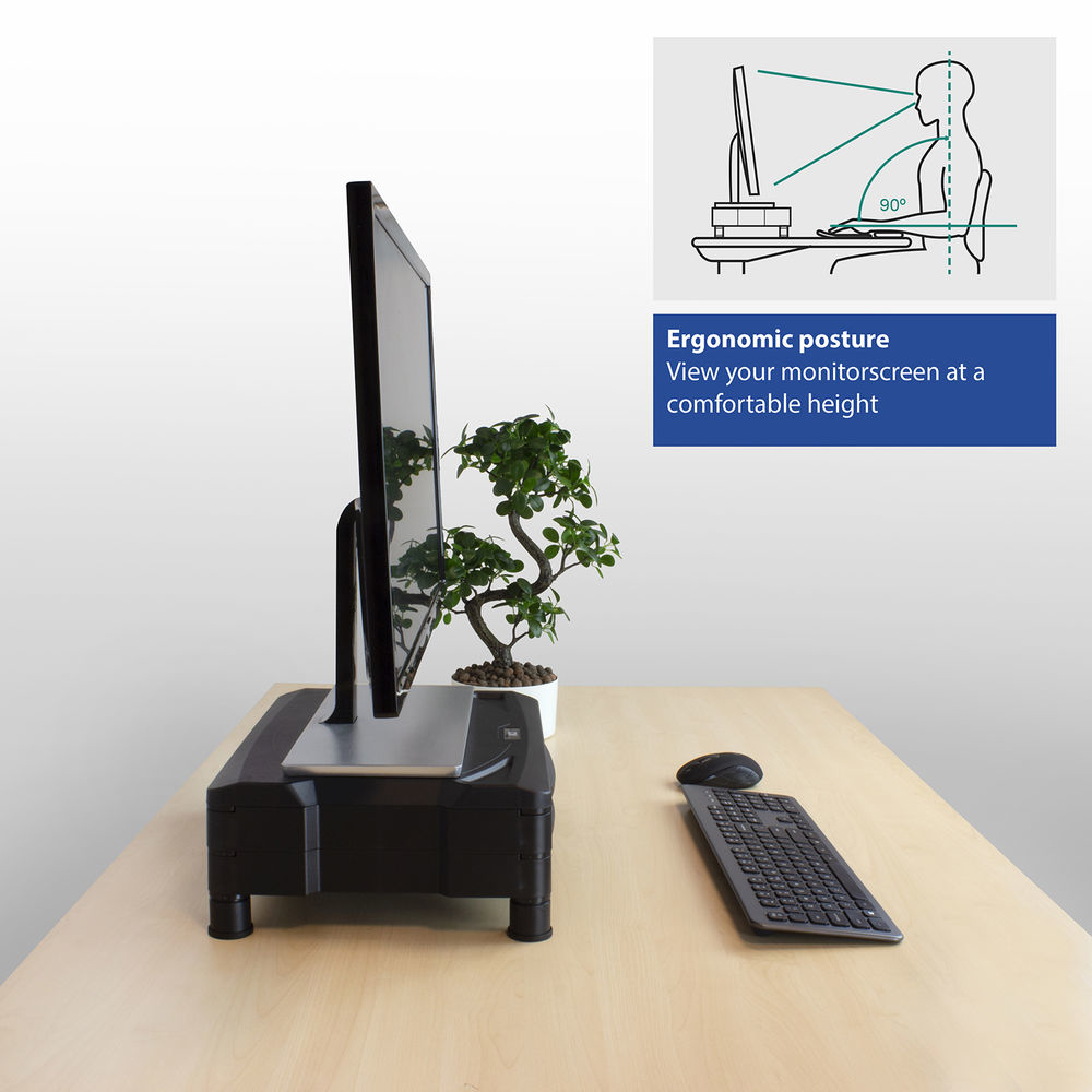 Monitor Stand Extra Wide With Two Drawers Up To 10kg Adjustable Height Black