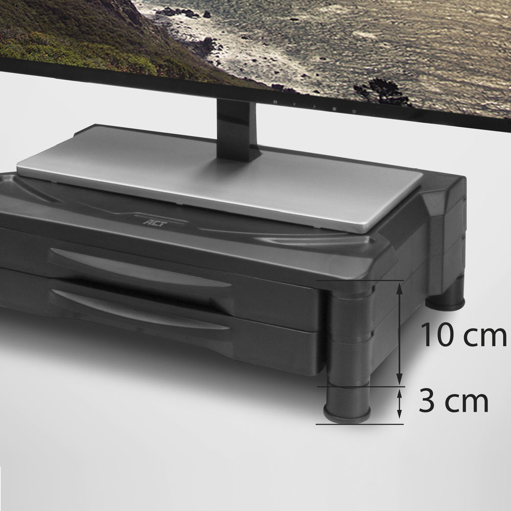 Monitor Stand Extra Wide With Two Drawers Up To 10kg Adjustable Height Black