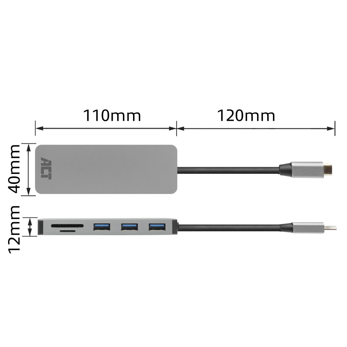USB-C Hub and Card Reader with USB-A USB-C with PD Pass-Through Port 55W