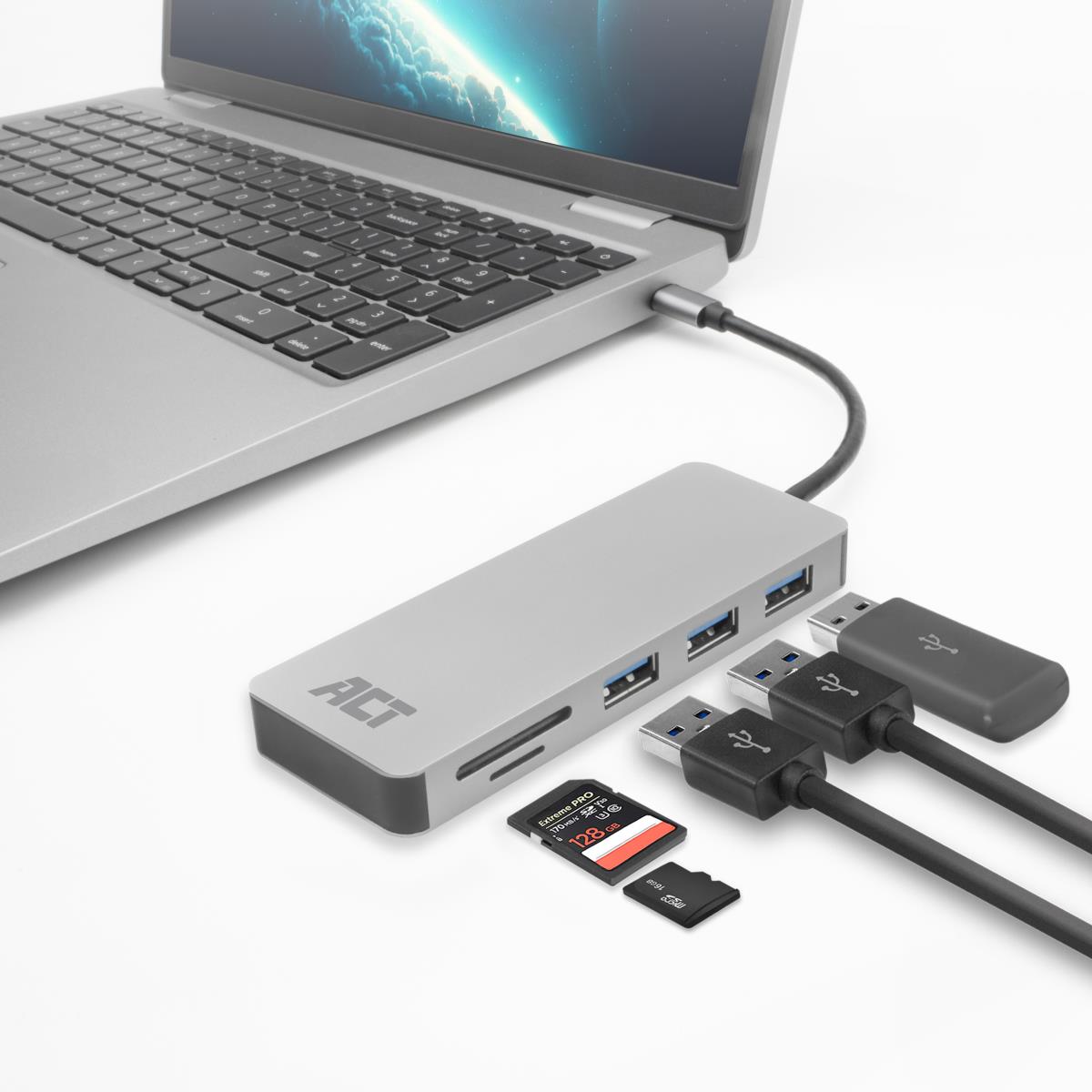 USB-C Hub and Card Reader with USB-A USB-C with PD Pass-Through Port 55W