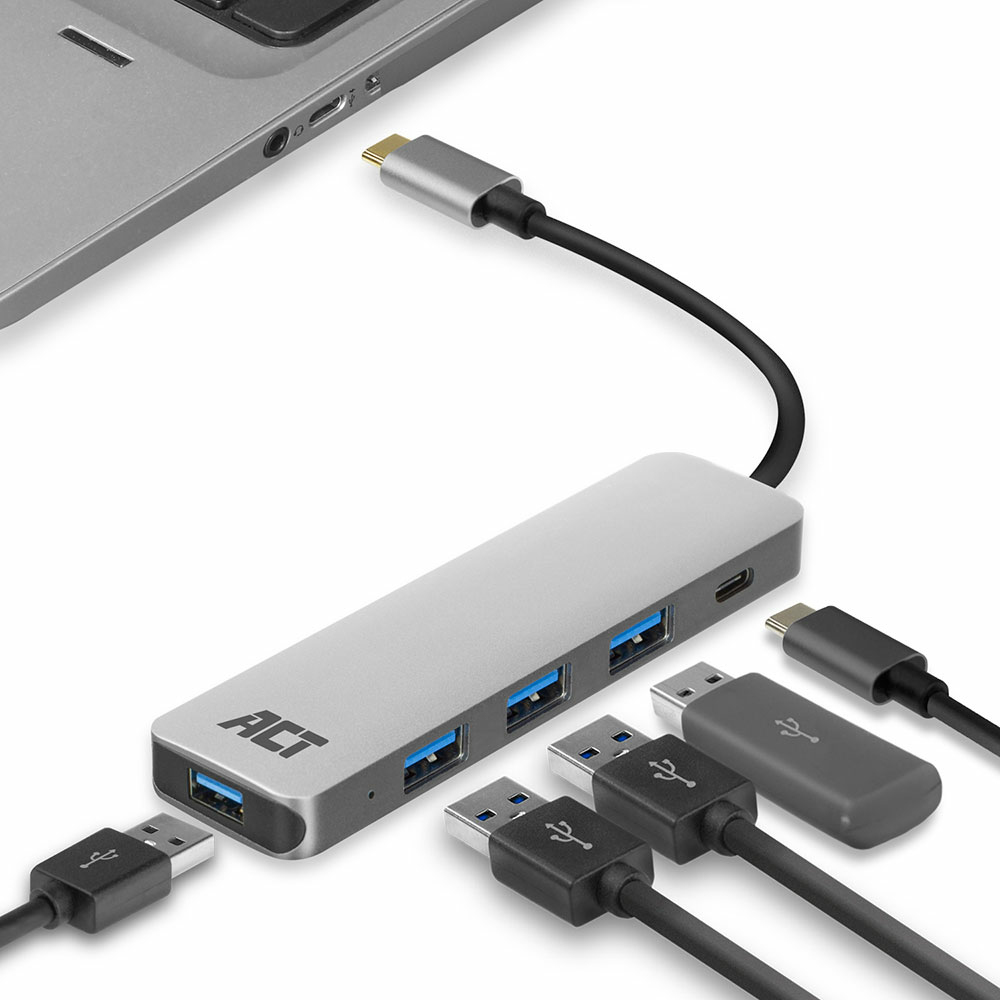 USB-C Hub with 4x USB-A USB-C PD Pass-Through 60W
