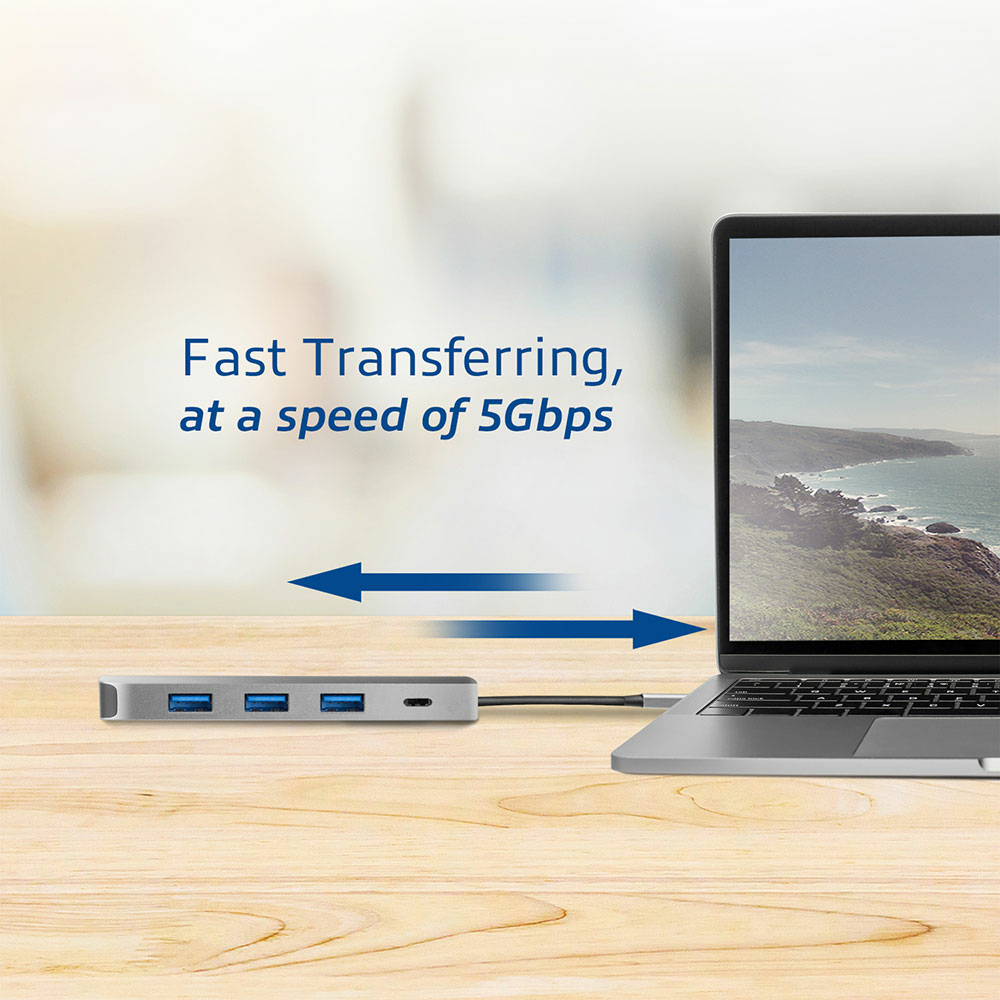 USB-C Hub with 4x USB-A USB-C PD Pass-Through 60W