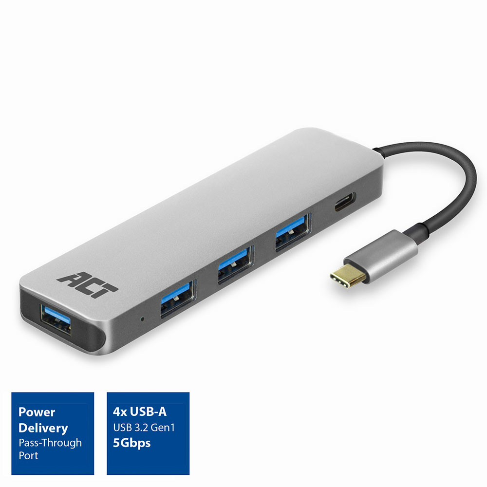 USB-C Hub with 4x USB-A USB-C PD Pass-Through 60W