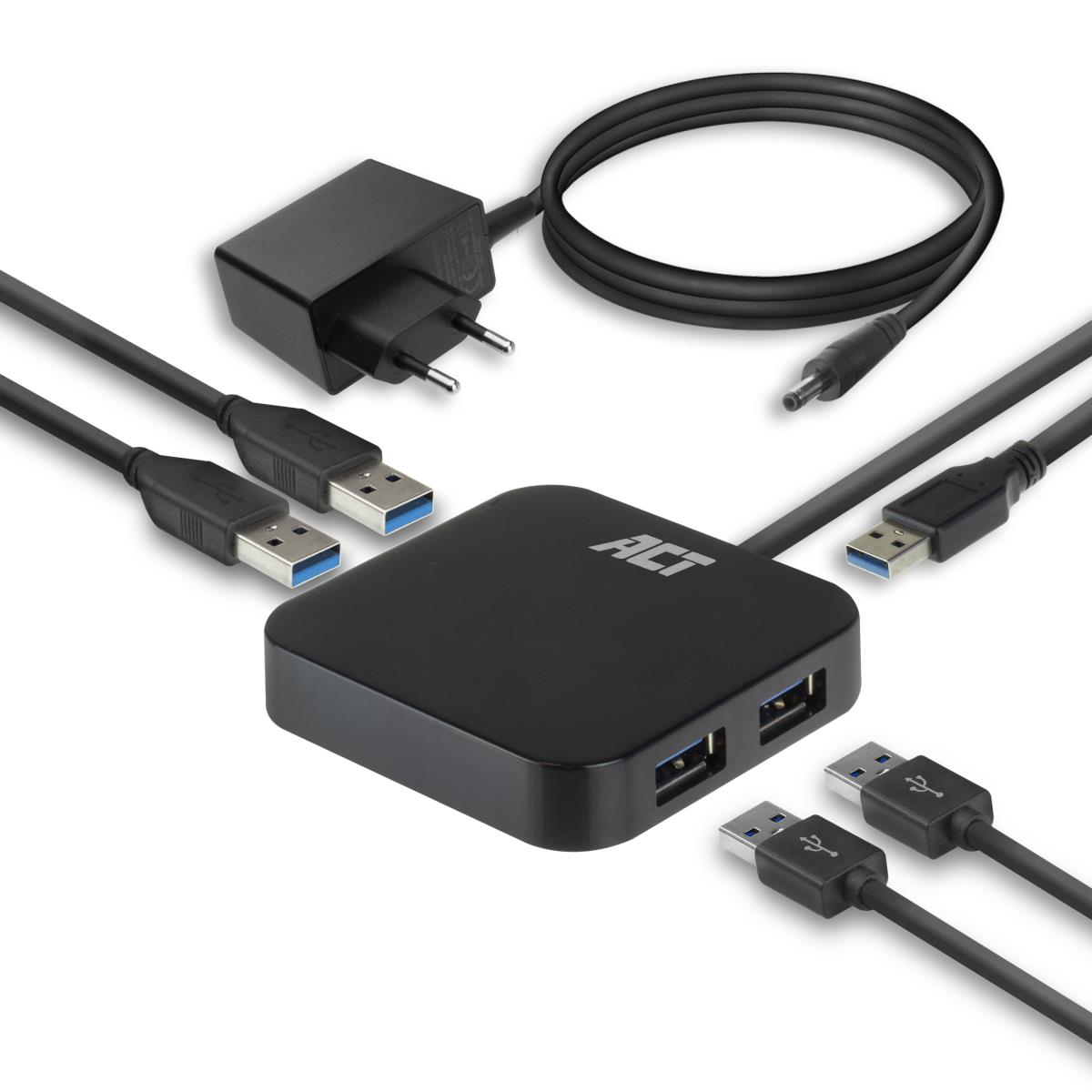 USB Hub 3.2 4x USB-A with Power Supply Black