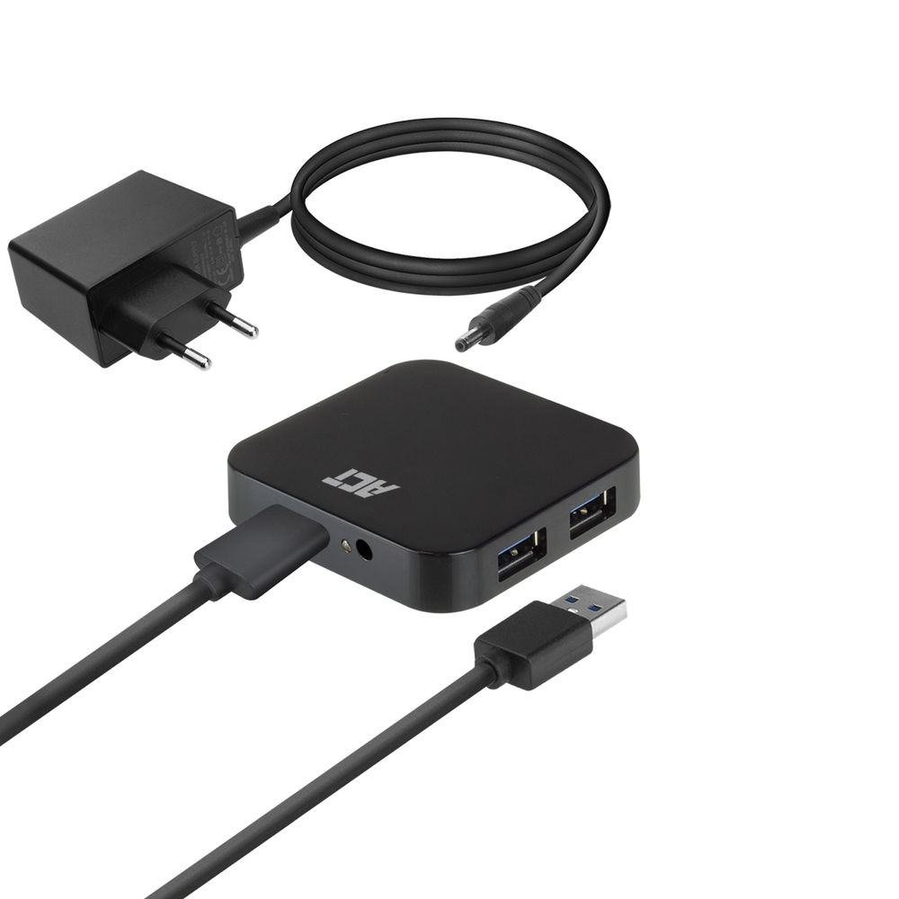 USB Hub 3.2 4x USB-A with Power Supply Black