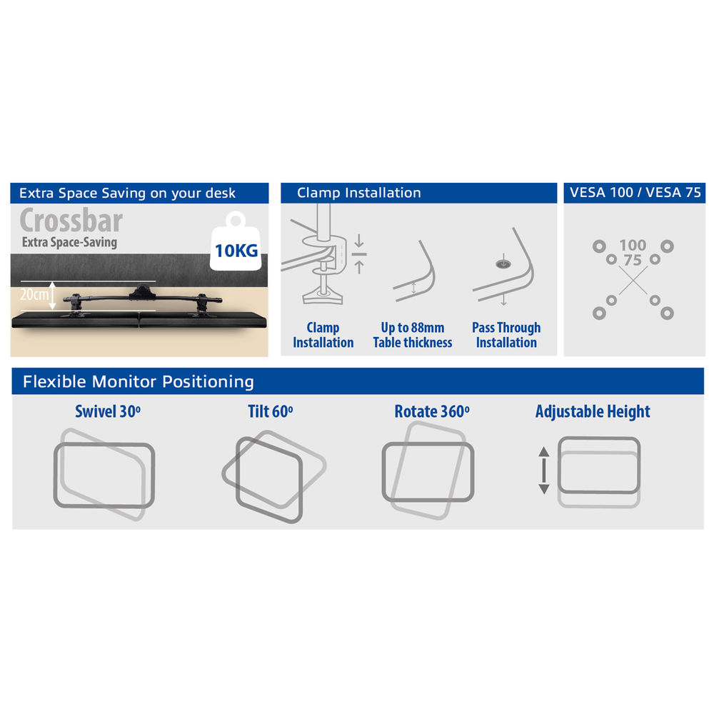 Dual Monitor Arm Crossbar