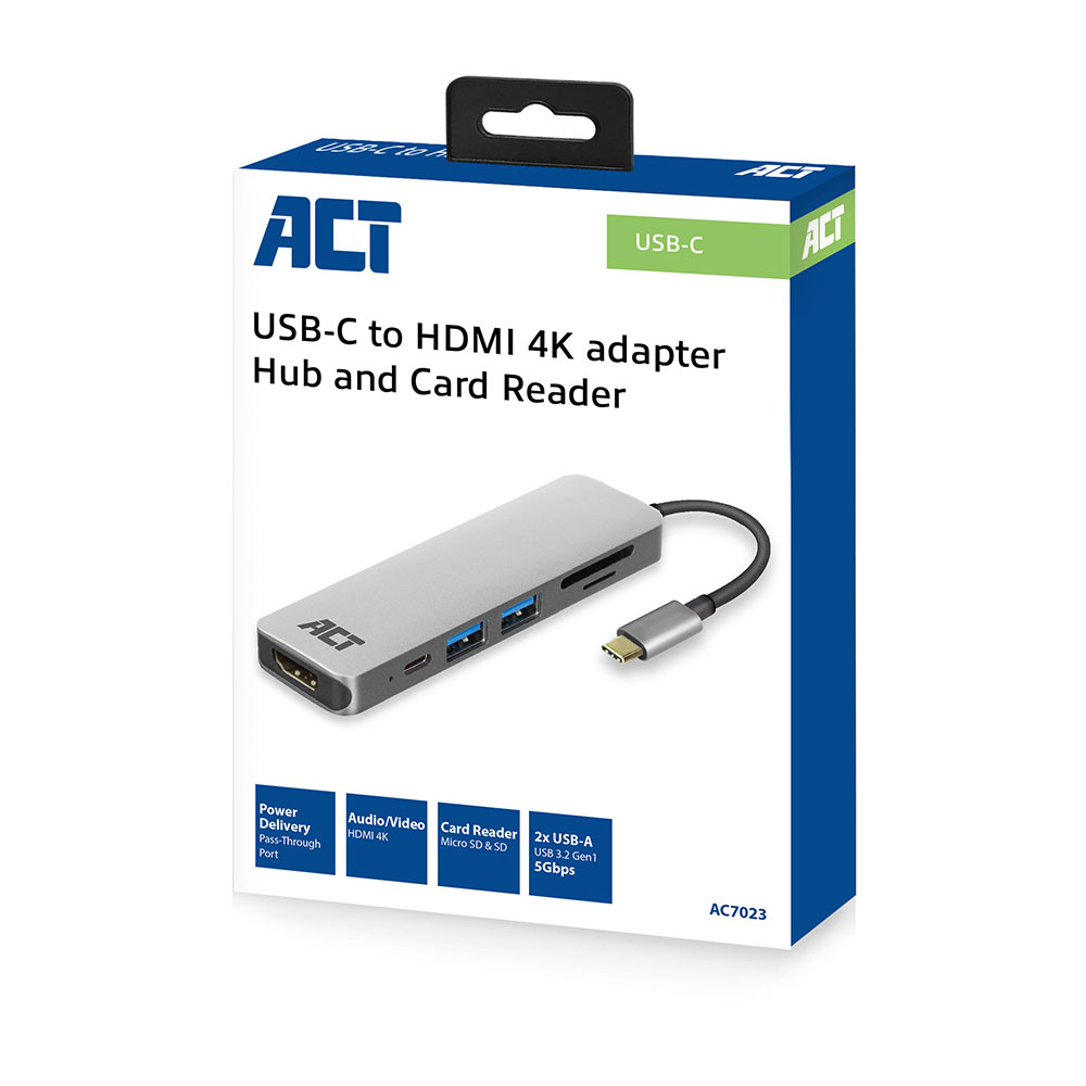USB-C to HDMI Female Multiport Adapter 4K 2x USB-A Cardreader PD Pass Through