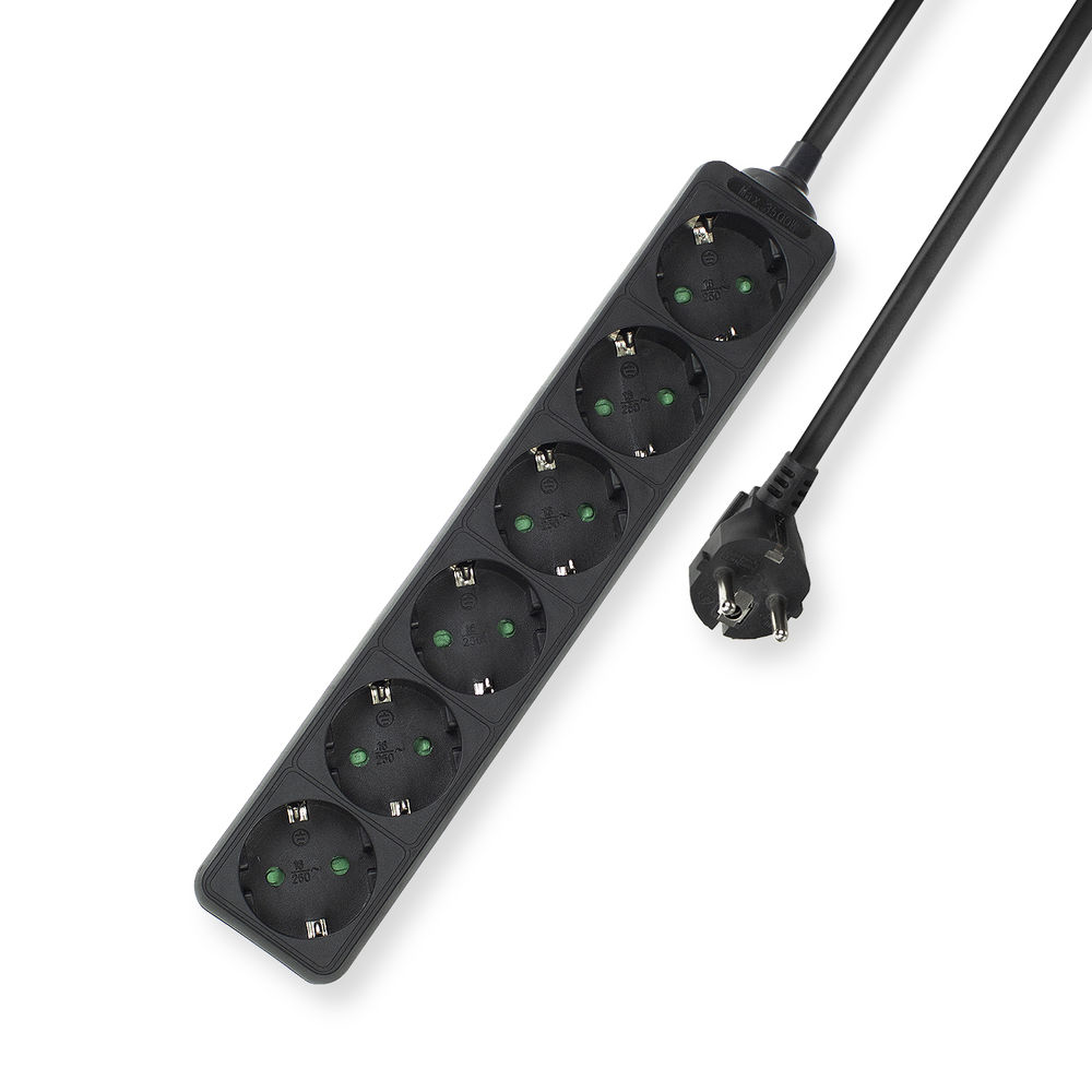 Power Strip 6 Sockets 3m Black