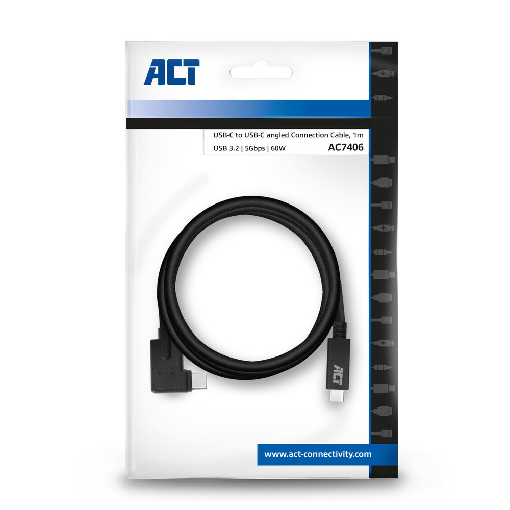 USB 3.2 Gen1 Connection Cable C Male (Straight) - C Male (Angled) 1M