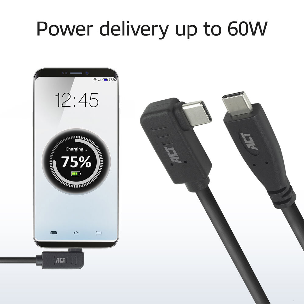 USB 3.2 Gen1 Connection Cable C Male (straight) - C Male (angled) 2m