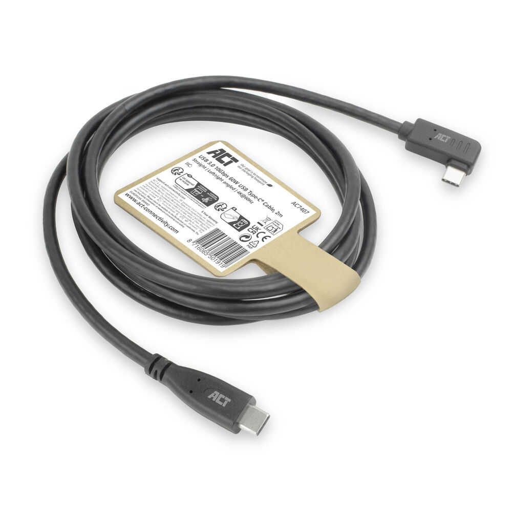 USB 3.2 Gen1 Connection Cable C Male (straight) - C Male (angled) 2m