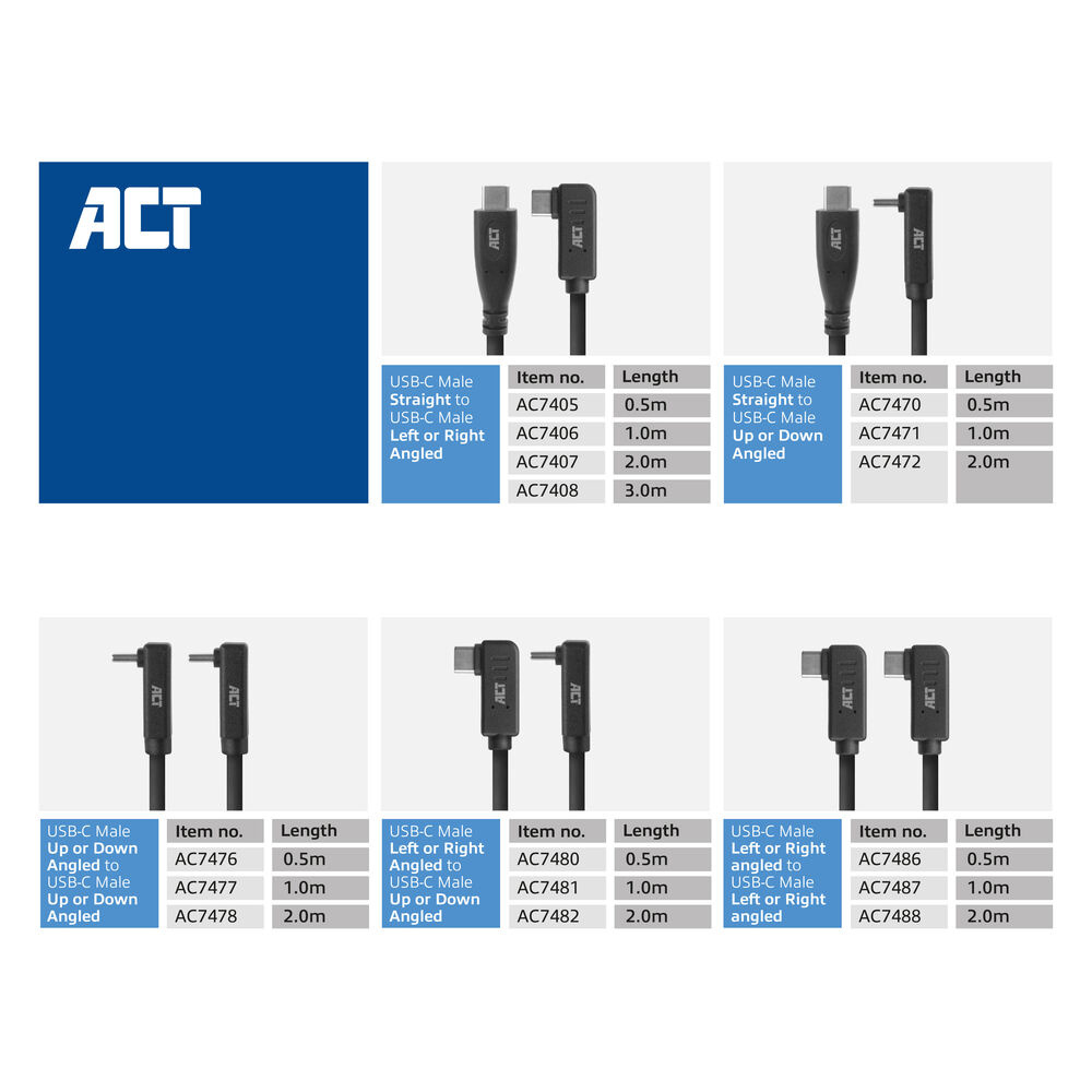 USB 3.2 Gen1 Connection Cable C Male (straight) - C Male (angled) 2m
