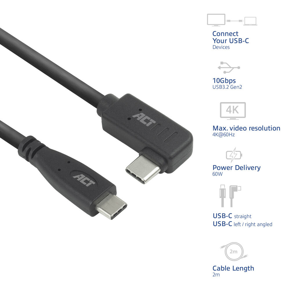 USB 3.2 Gen1 Connection Cable C Male (straight) - C Male (angled) 2m