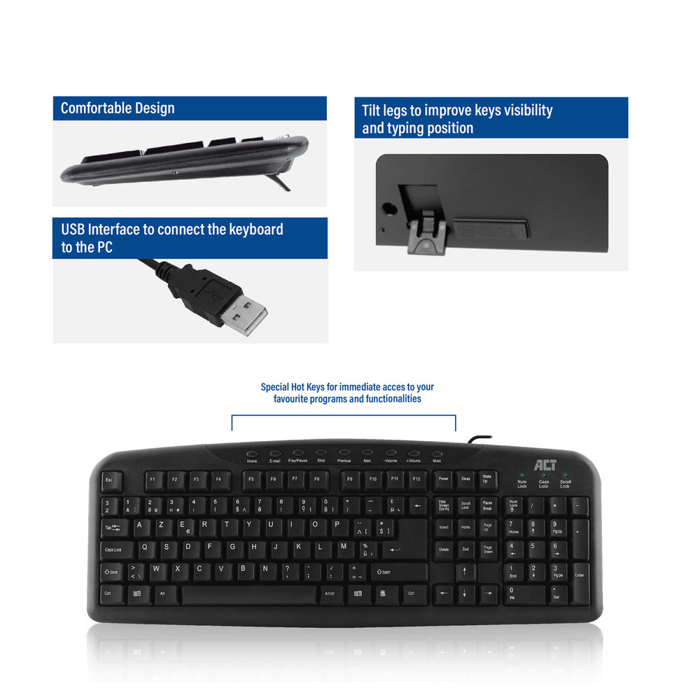 Multimedia Keyboard USB Azerty Belgian Black