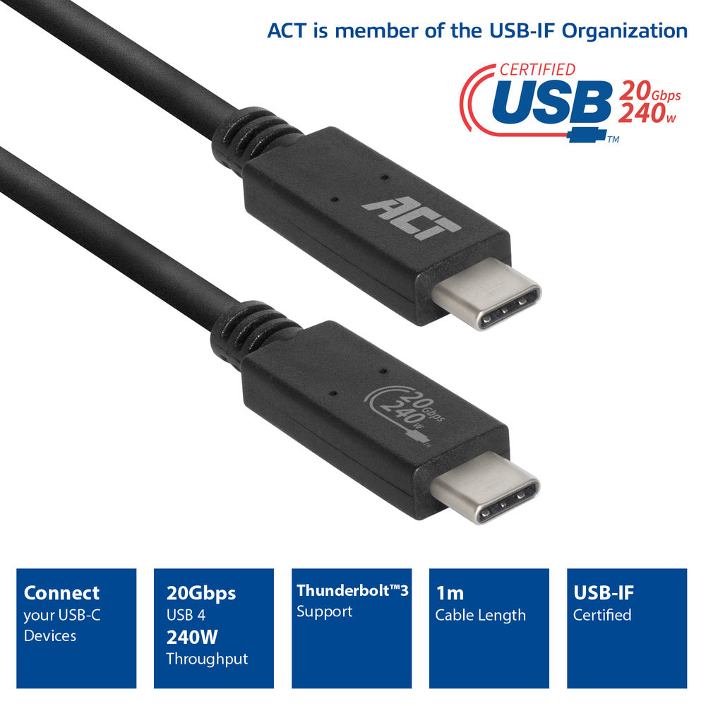 USB4 20Gbps Connection Cable C Male - C Male 1m