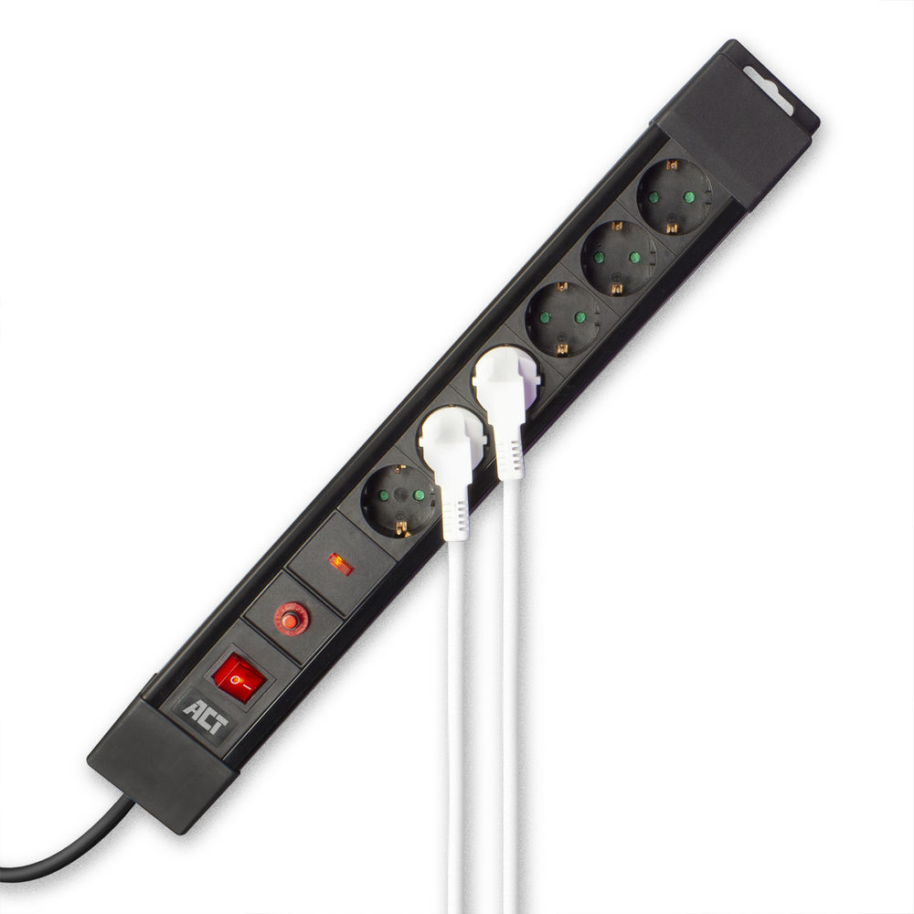 Power Strip With Surge Protection And Illuminated Switch 6 Sockets 1.5M Black