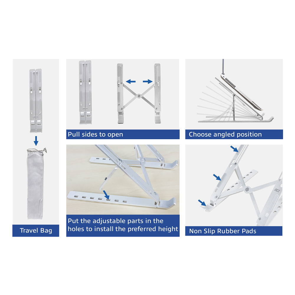 Foldable laptop stand aluminium 7 positions height adjustable