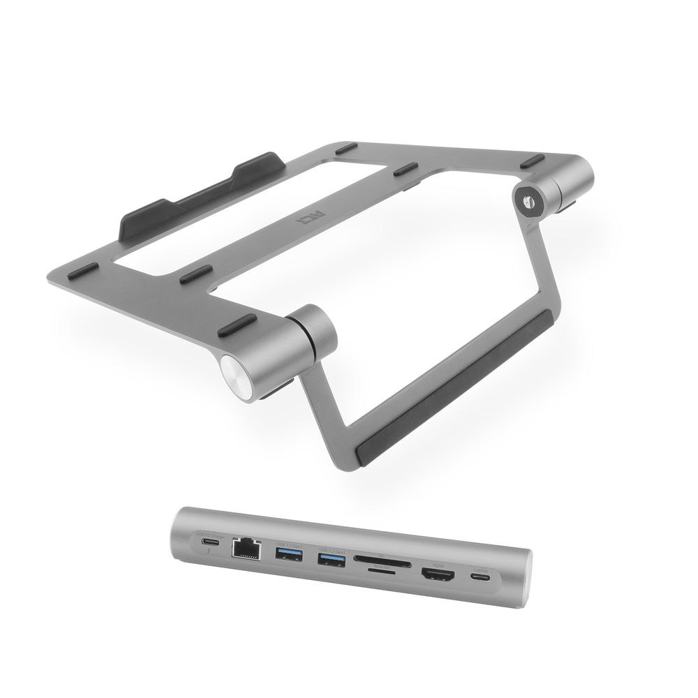 Laptop Stand Aluminium, Stepless Height Adjustable Detachable USB-C Docking Station