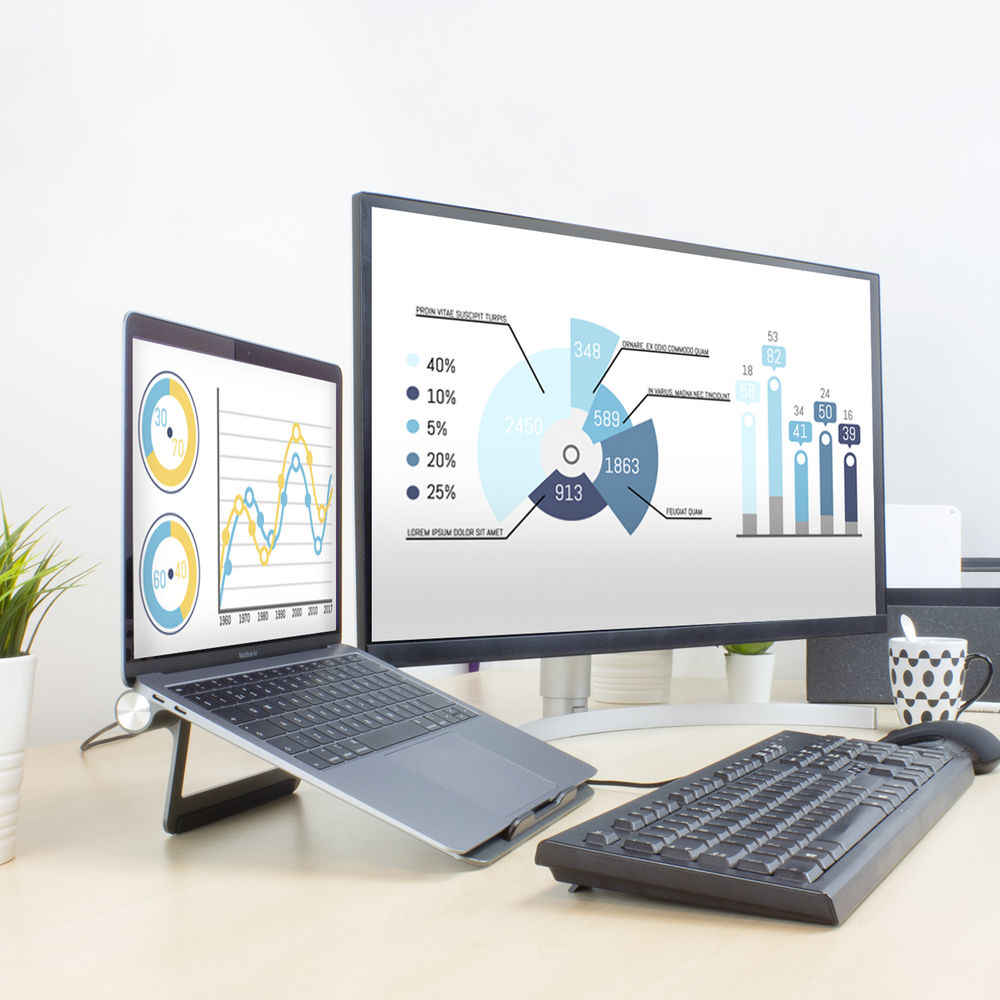 Laptop Stand Aluminium, Stepless Height Adjustable Detachable USB-C Docking Station