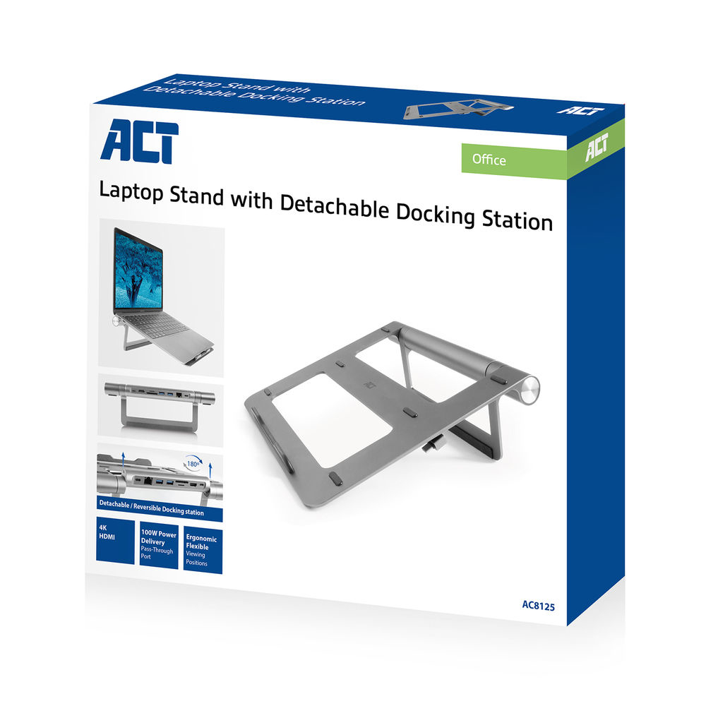 Laptop Stand Aluminium, Stepless Height Adjustable Detachable USB-C Docking Station