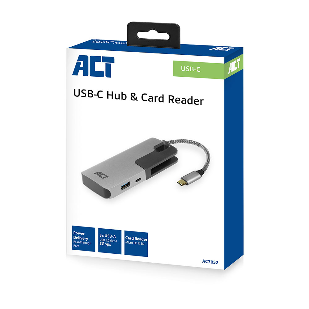 USB-C Hub with 3x USB-A Card Reader USB-C PD Pass-Through 60W
