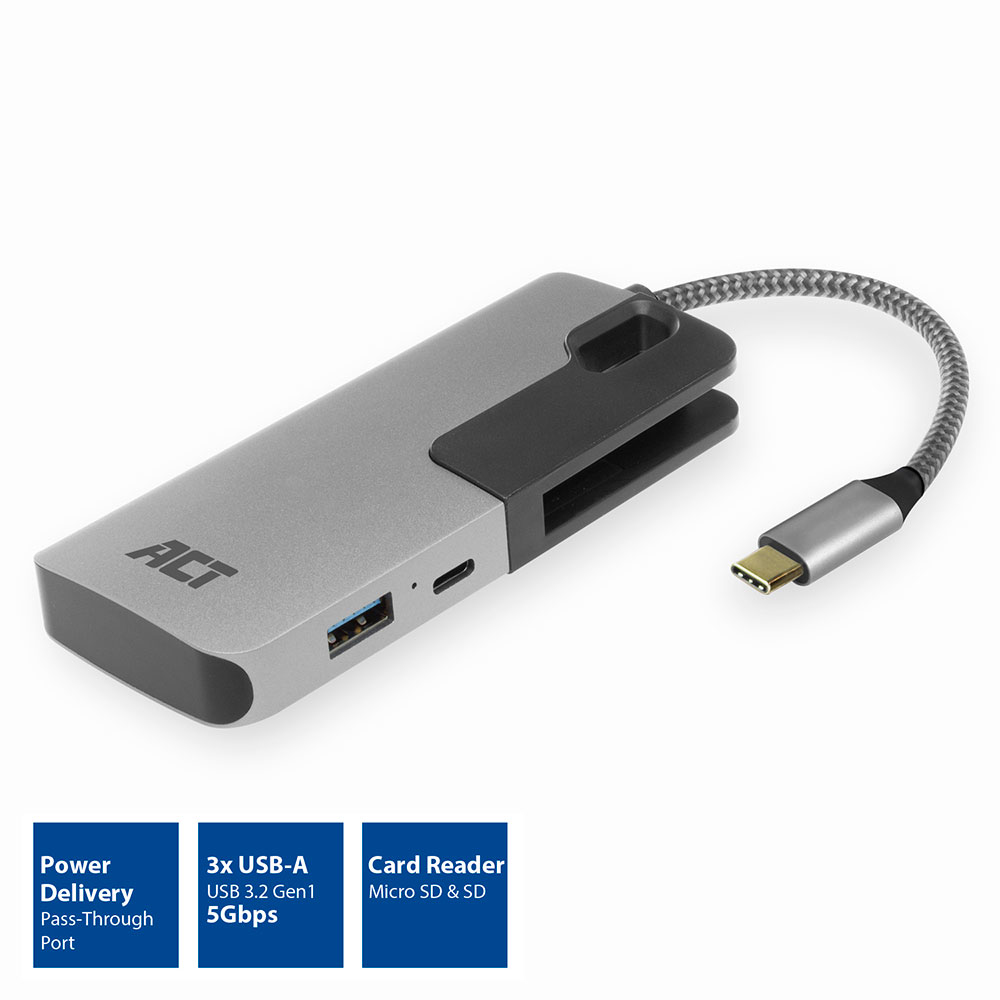 USB-C Hub with 3x USB-A Card Reader USB-C PD Pass-Through 60W