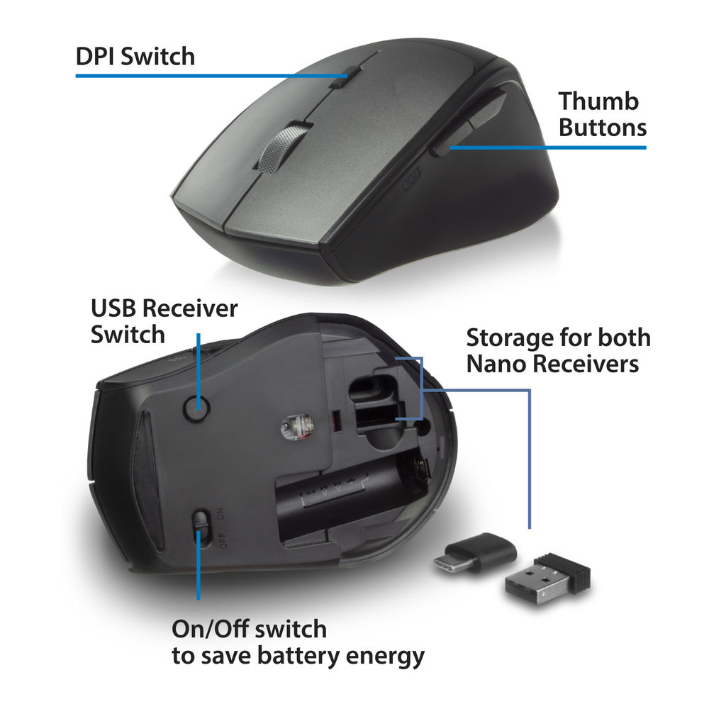 Wireless Dual-connect Mouse Silent Click 2400 Dpi Black
