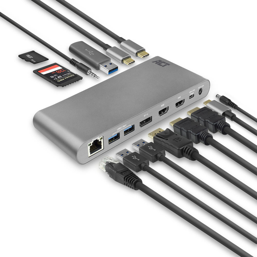 USB-C Docking Station 3 Monitor 2x HDMI 1x DisplayPort Ethernet USB-C 3x USB-A Card Reader Audio