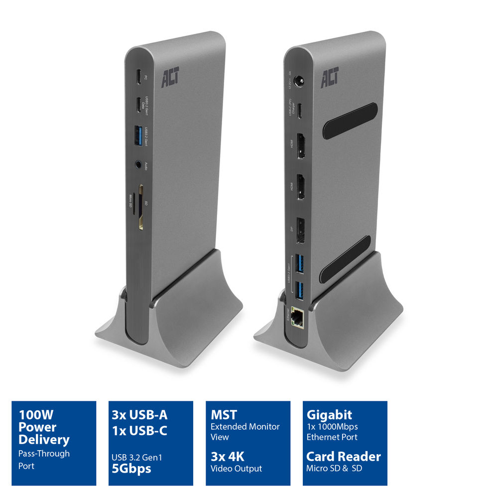 USB-C Docking Station 3 Monitor 2x HDMI 1x DisplayPort Ethernet USB-C 3x USB-A Card Reader Audio