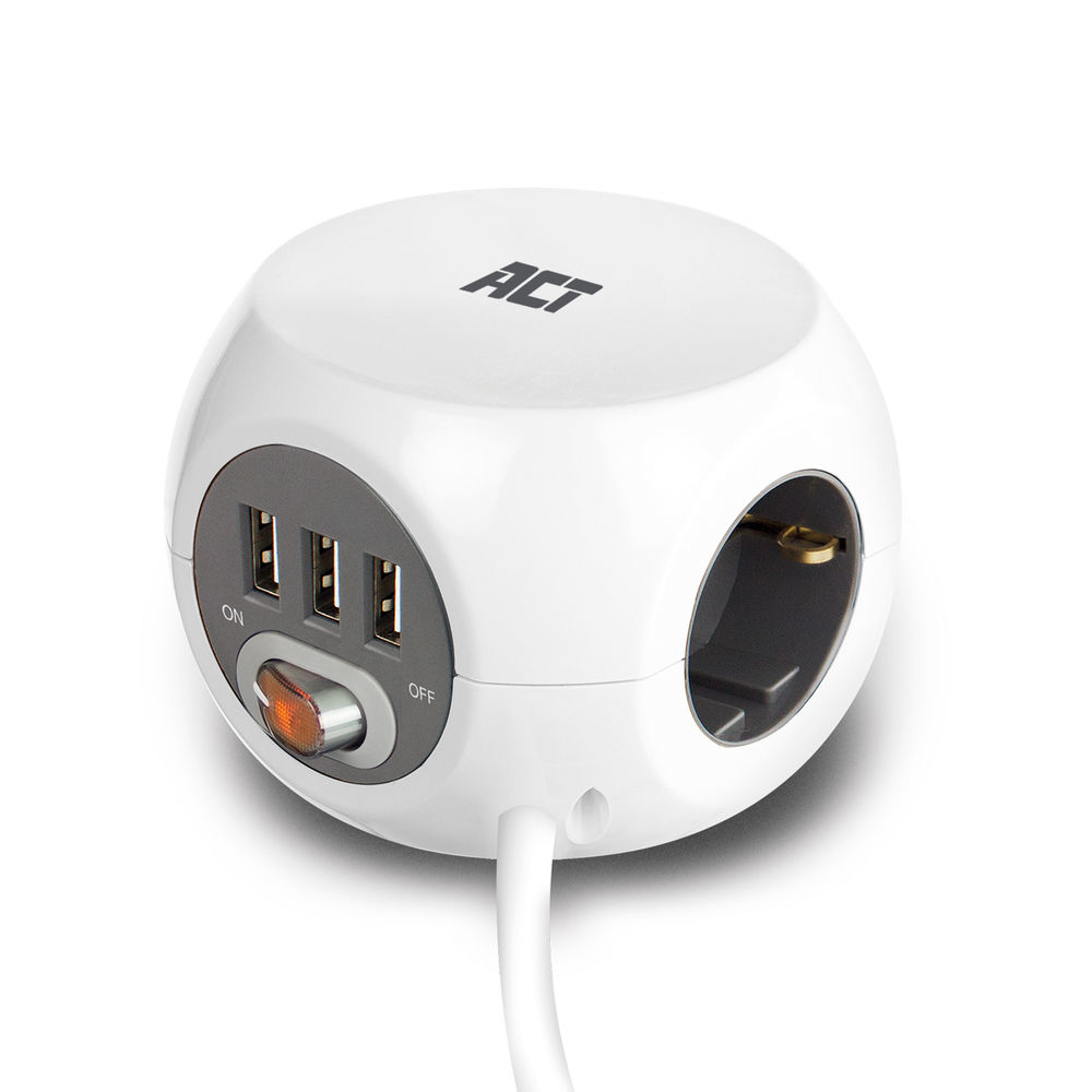 Power Socket Cube (PDU) with 3 Sockets Type F 3 USB-A Ports 1.5m