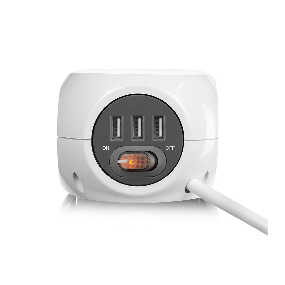 Power Socket Cube (PDU) with 3 Sockets Type F 3 USB-A Ports 1.5m