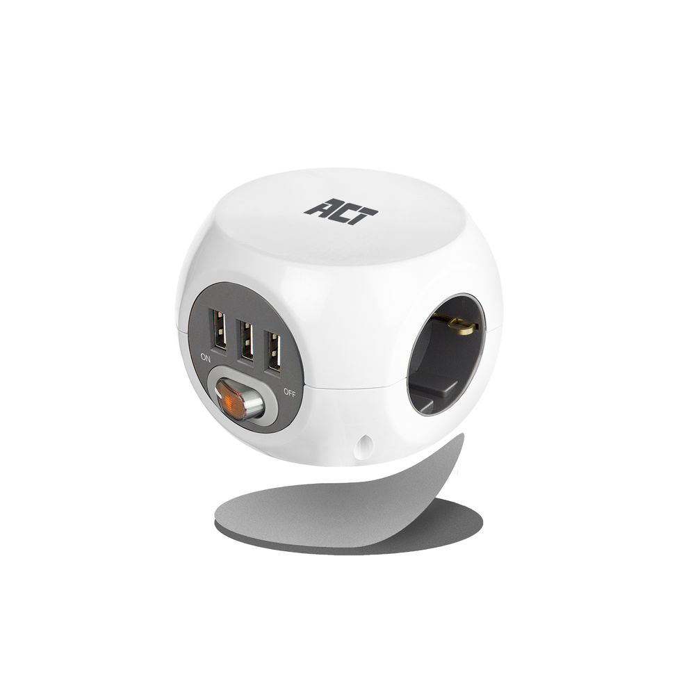 Power Socket Cube (PDU) with 3 Sockets Type F 3 USB-A Ports 1.5m