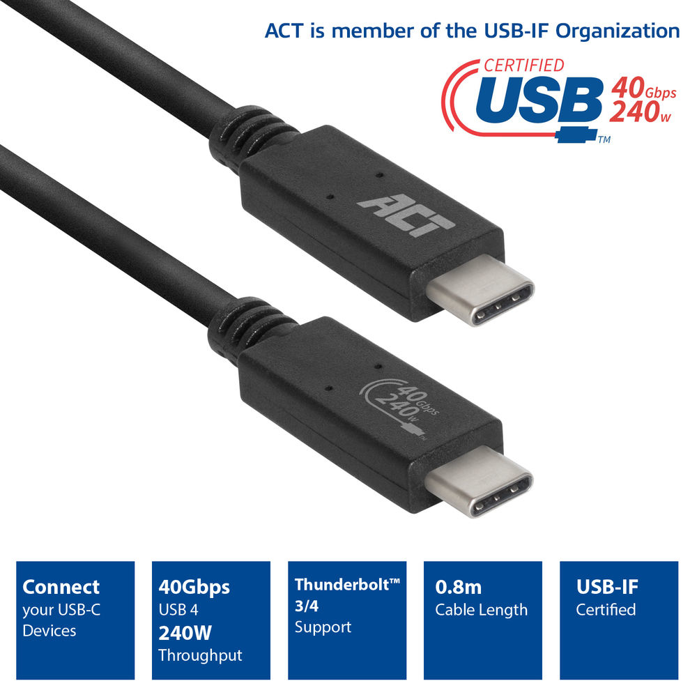 USB4 40Gbps Connection Cable C Male - C Male 1M USB-IF Certified