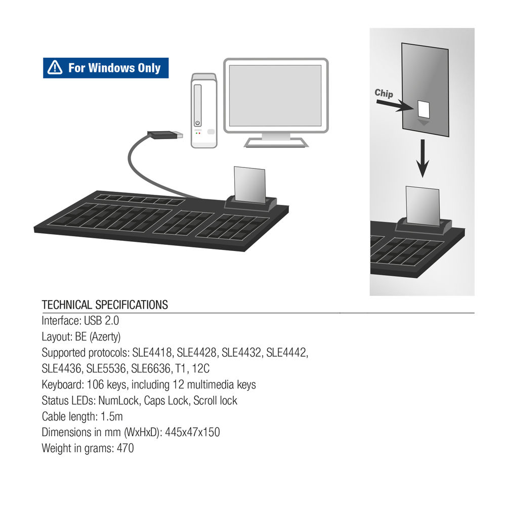USB Keyboard With Smart Card Reader Azerty Belgian