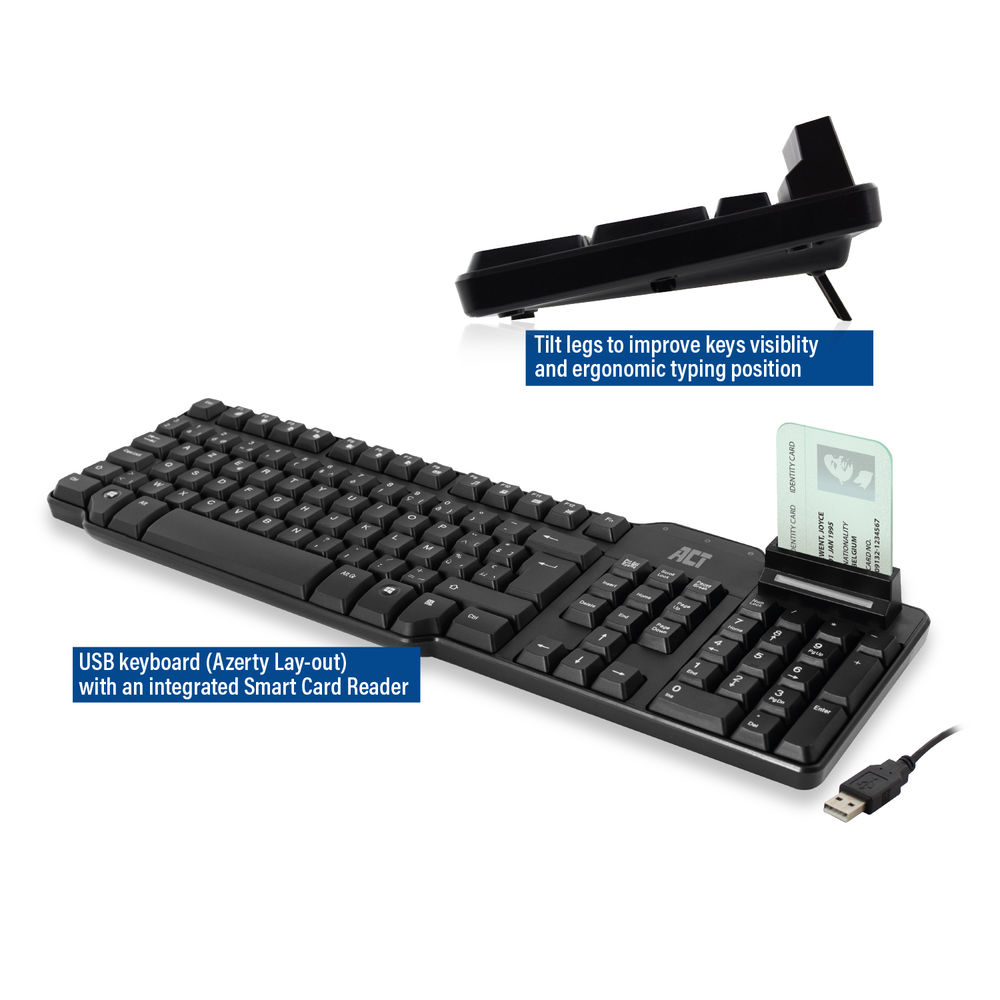 USB Keyboard With Smart Card Reader Azerty Belgian