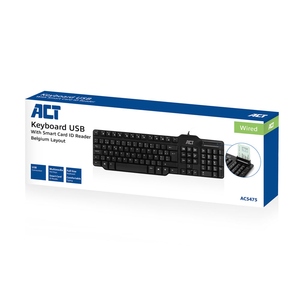 USB Keyboard With Smart Card Reader Azerty Belgian