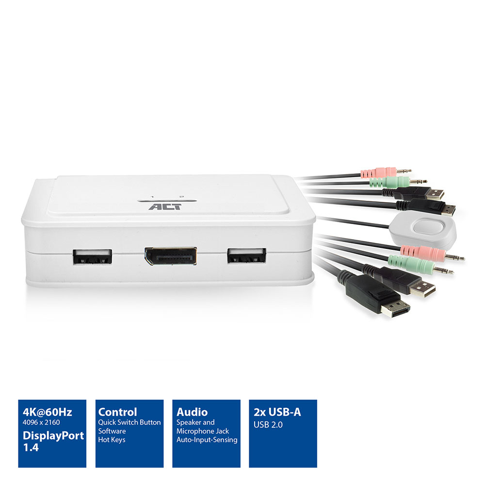 DisplayPort 4K KVM Switch With Fixed Cables