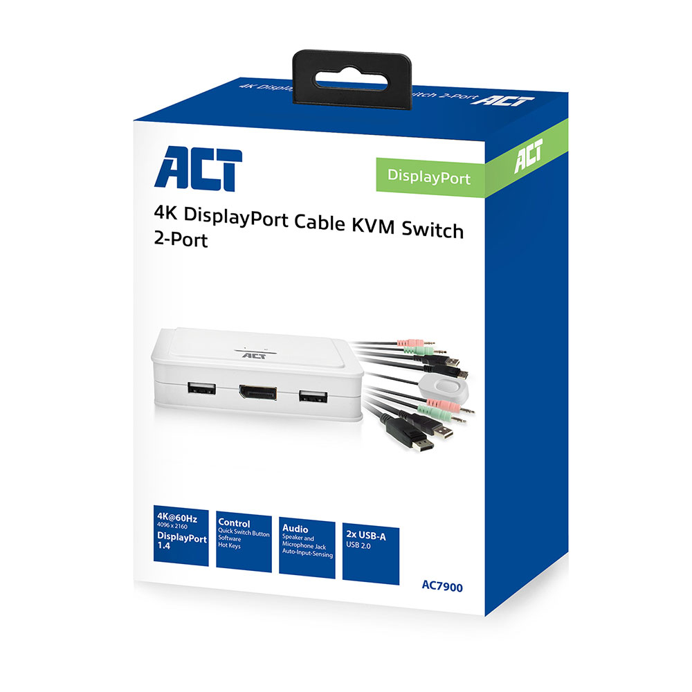 DisplayPort 4K KVM Switch With Fixed Cables