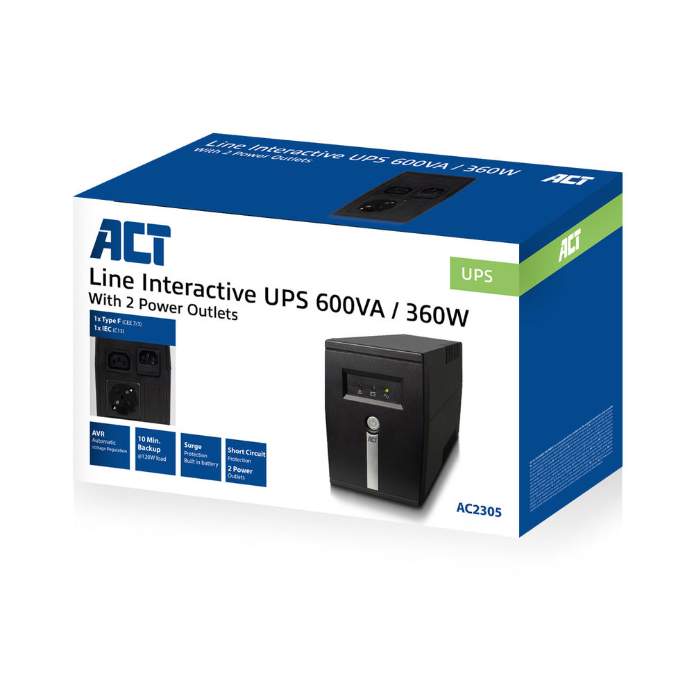 UPS 600VA 1x IEC (C13) + 1x Type F outlet 1x IEC C14 input 230V AVR