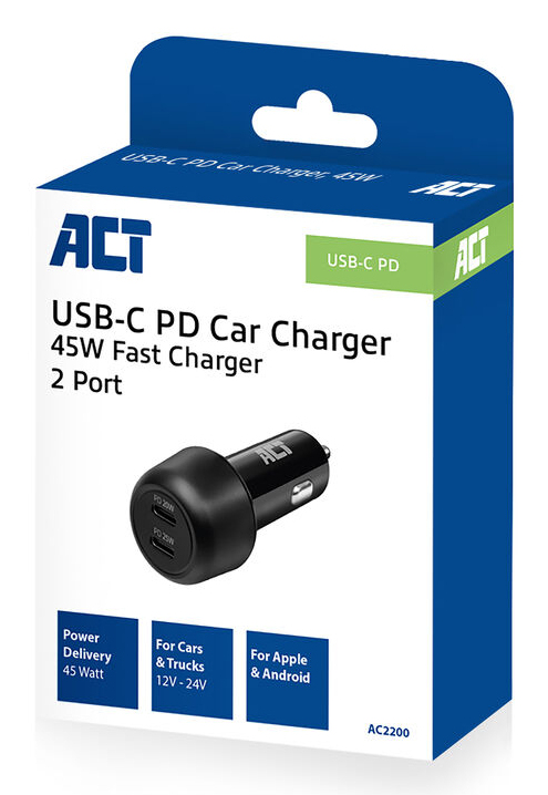 2-port USB-c Fast Car Charger 45w With Power Delivery