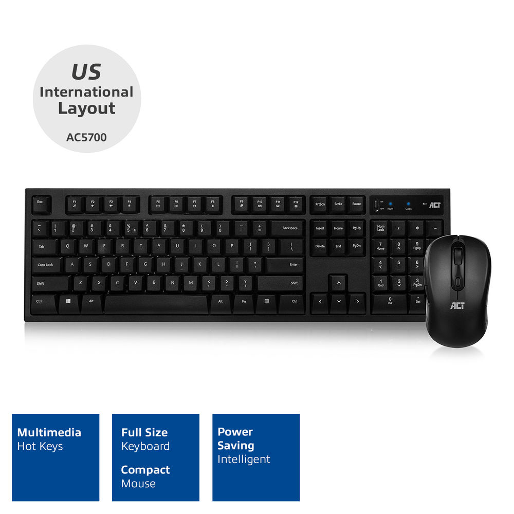 Wireless Keyboard And Mouse USB Nano Receiver Qwerty US/Int'l Black