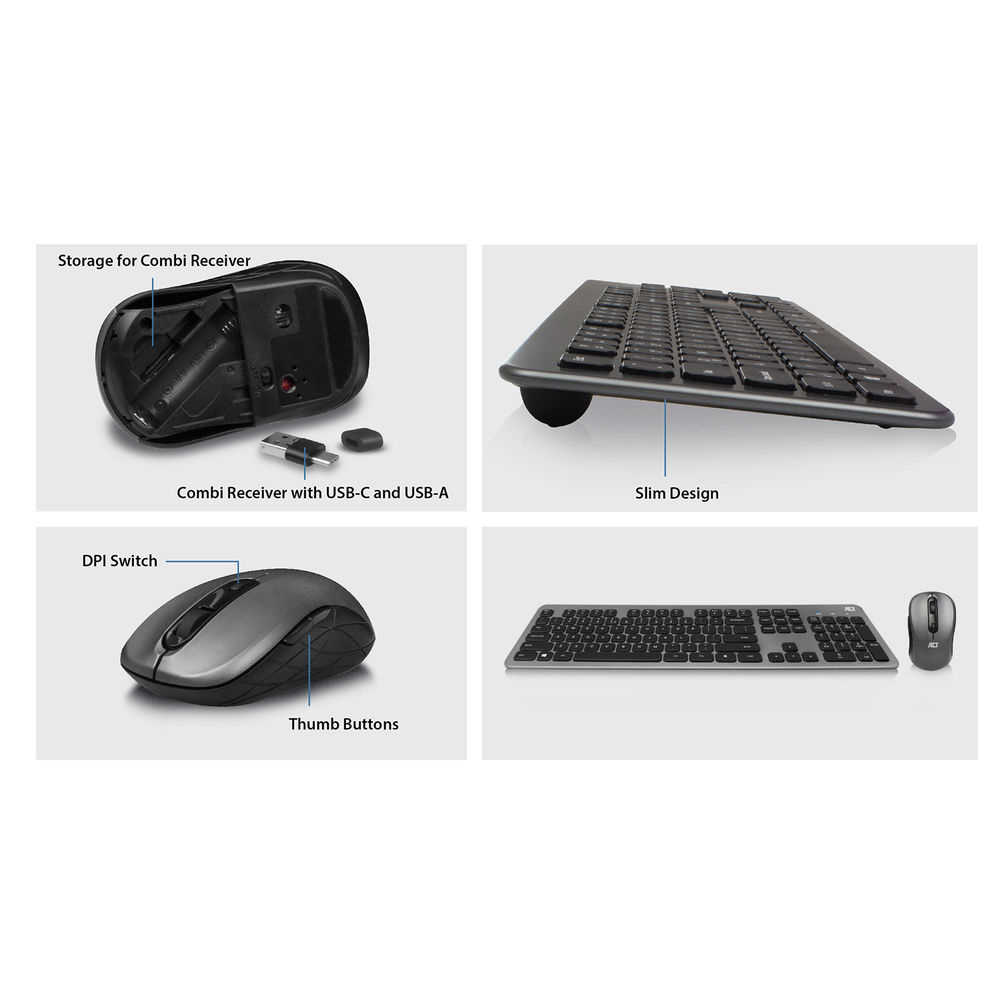 Wireless Keyboard And Mouse Set USB-C/USB-A Combi Receiver Qwerty US/Int'l