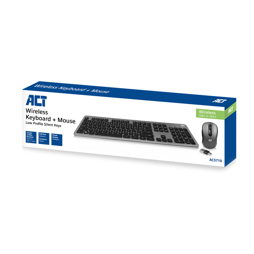 Wireless Keyboard And Mouse Set USB-C/USB-A Combi Receiver Qwerty US/Int'l