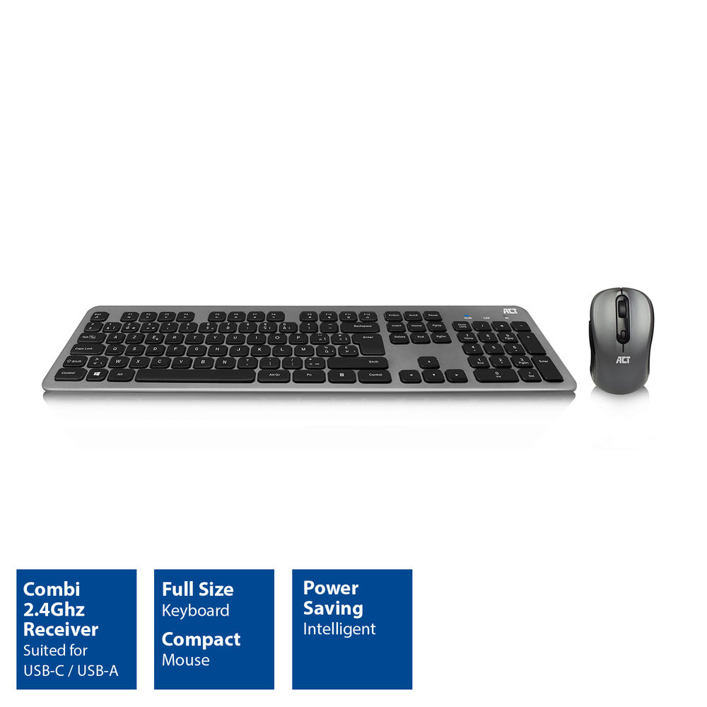 Wireless Keyboard And Mouse Set USB-C/USB-A Combi Eceiver Azerty Belgian